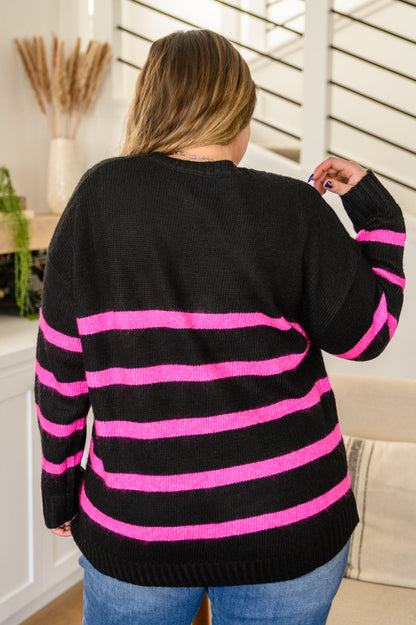 Just Go With It Crew Neck Sweater In Hot Pink Stripe (Online Exclusive)