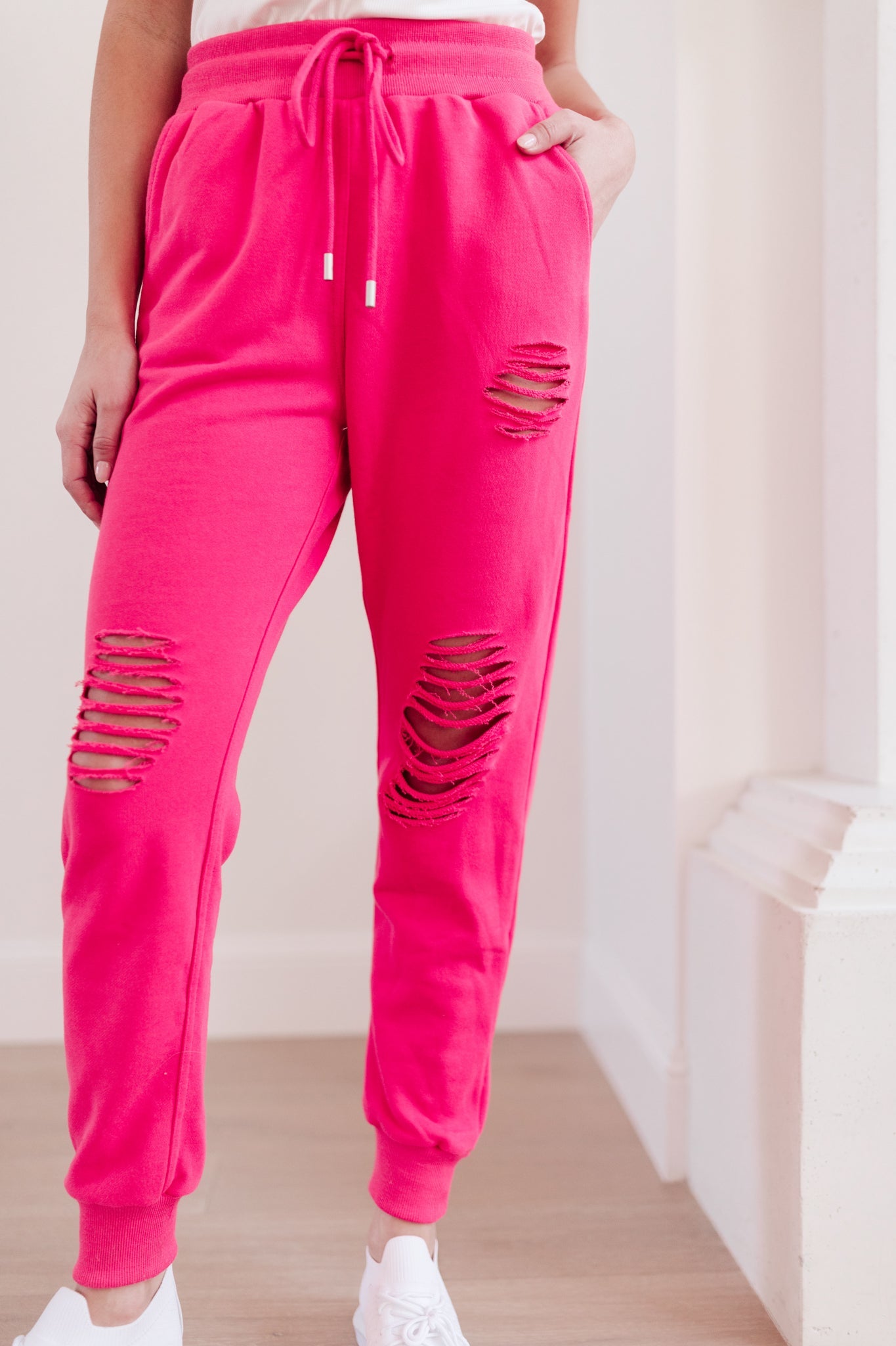 Kick Back Distressed Joggers Hot Pink (Online Exclusive)