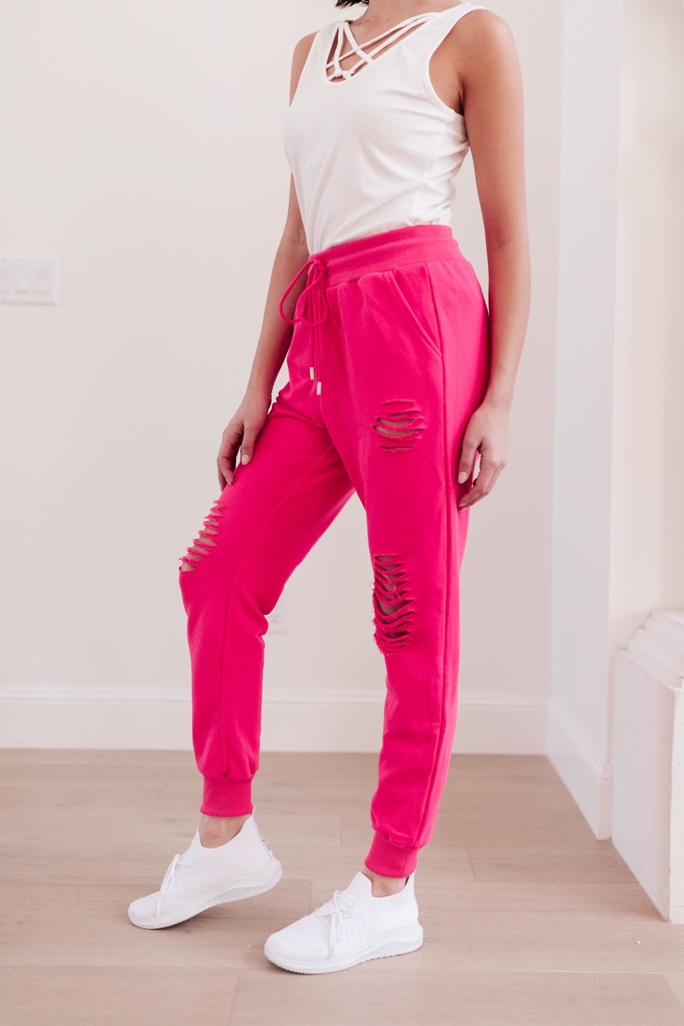 Kick Back Distressed Joggers Hot Pink (Online Exclusive)