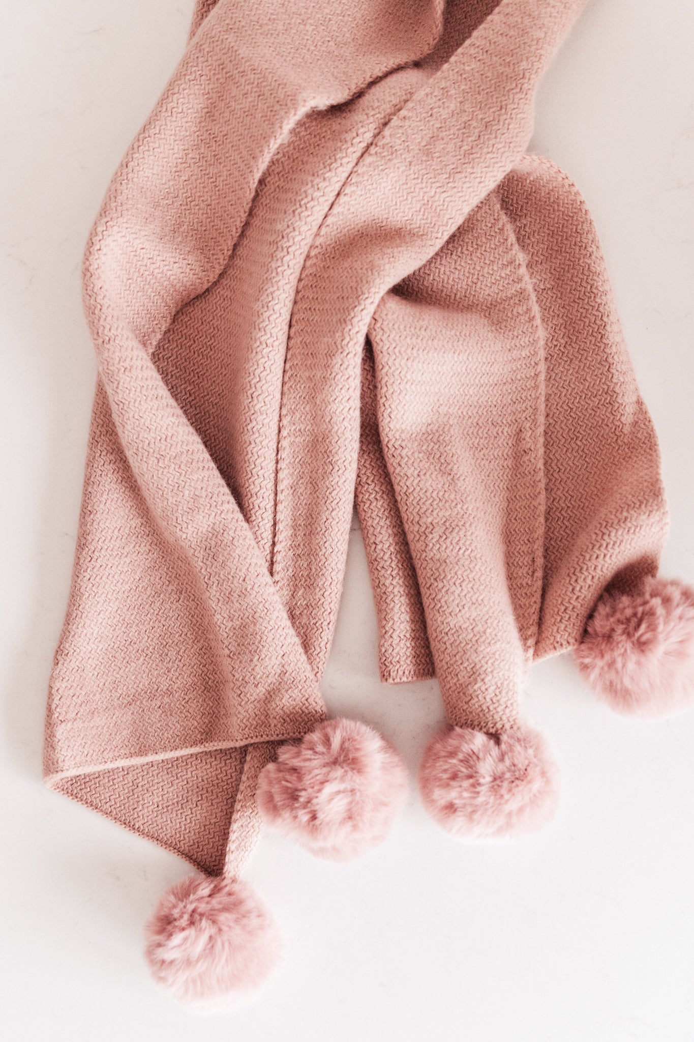 Knitted Fuzzy Pom Pom Scarf In Blush (Online Exclusive)