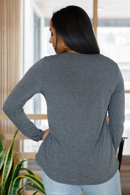 Lacey Long Sleeve V Neck In Gray (Online Exclusive)