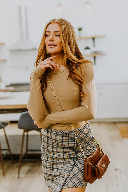 Hold Me Tight Ribbed Long Sleeve Top In Tan (Online Exclusive)
