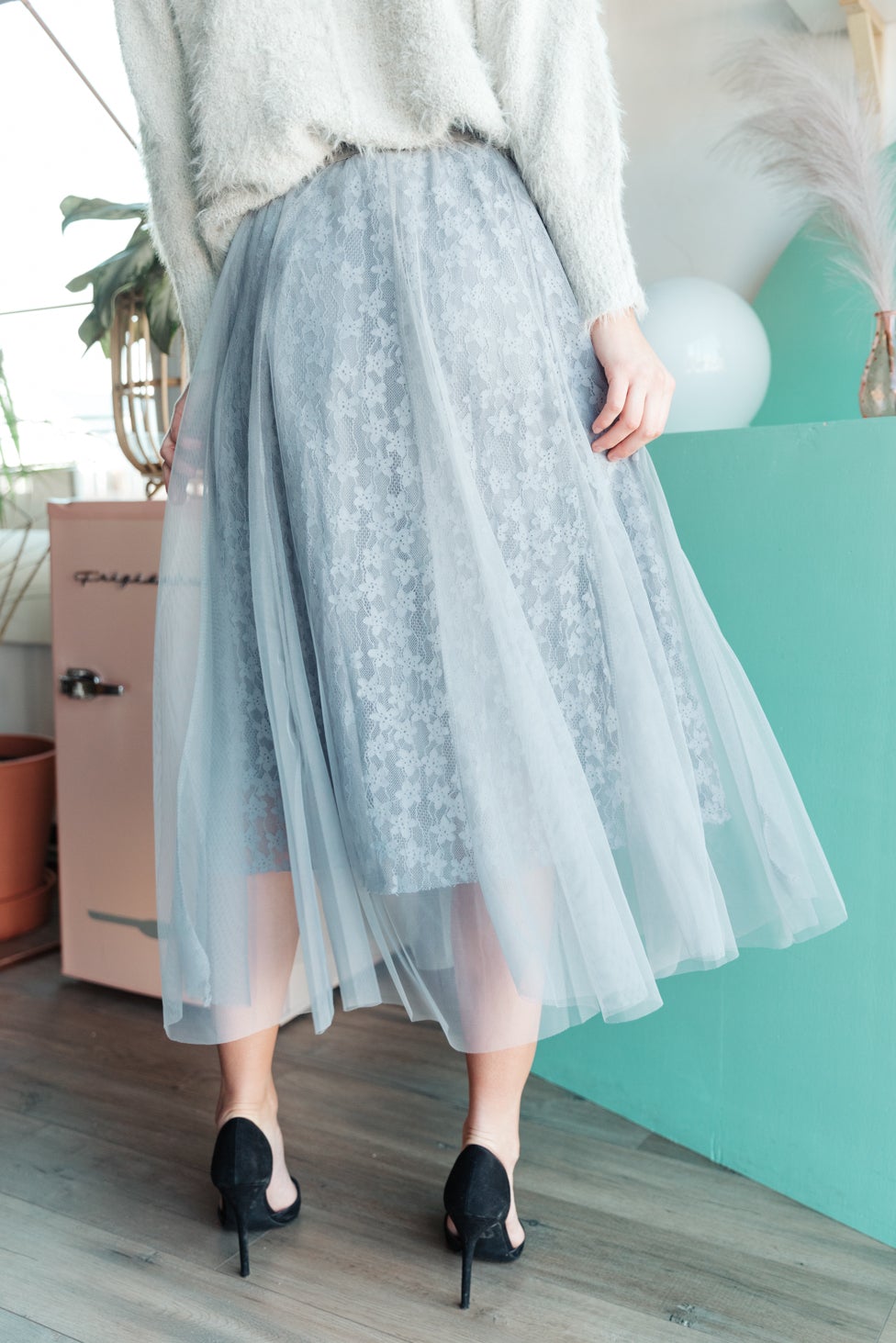 Layered In Lace Skirt In Gray (Online Exclusive)