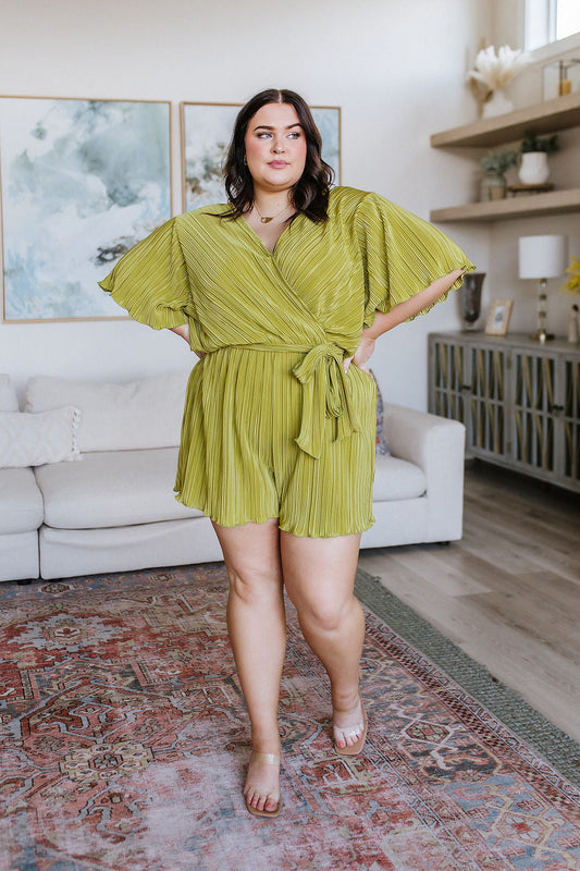 Lovely Life Plisse Romper in Green (Online Exclusive)