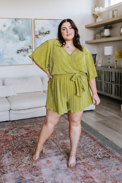 Lovely Life Plisse Romper in Green (Online Exclusive)