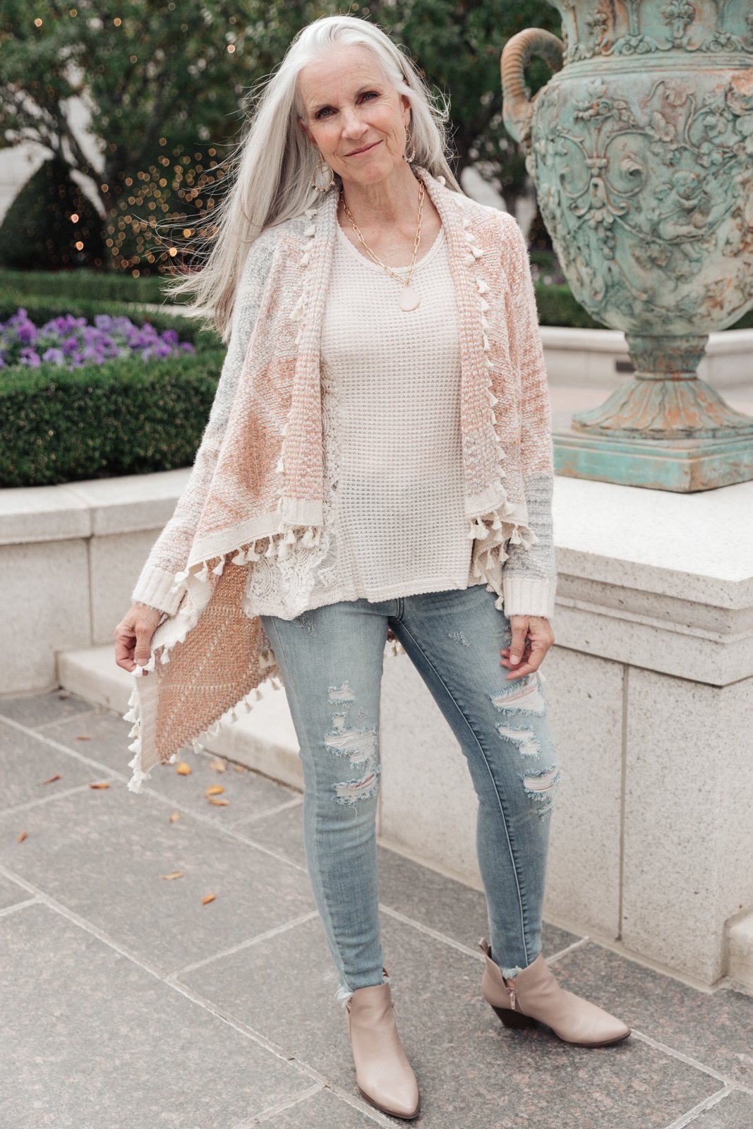 Lined with Tassel Cardigan in Mauve/Blue (Online Exclusive)