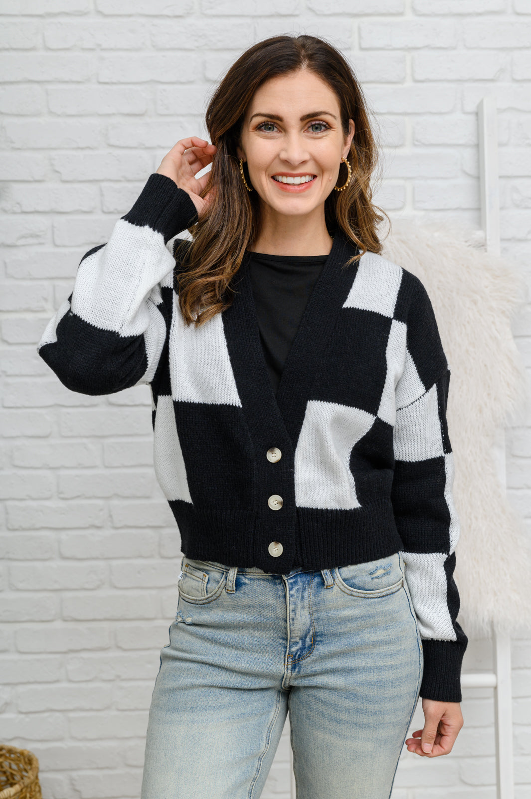Lola Checkered Cardigan in Black & White (Online Exclusive)