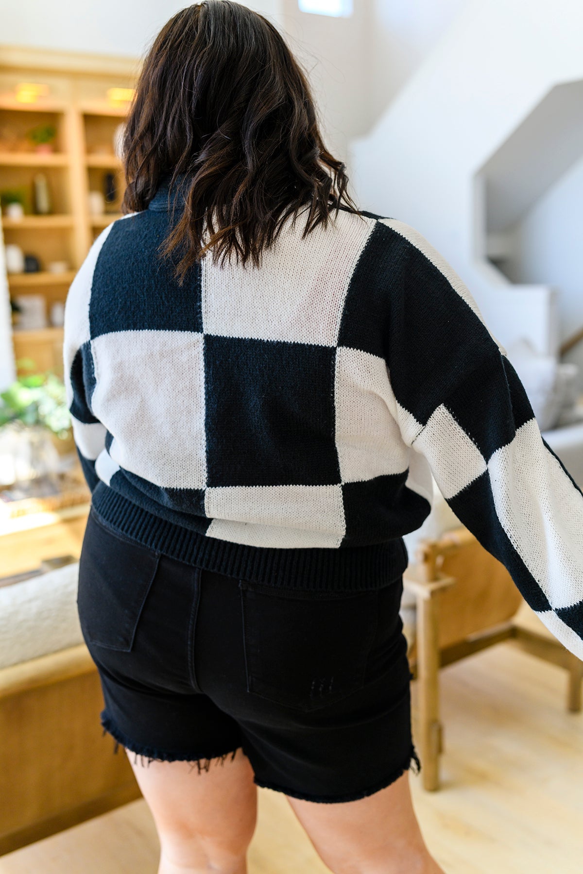 Lola Checkered Cardigan in Black & White (Online Exclusive)