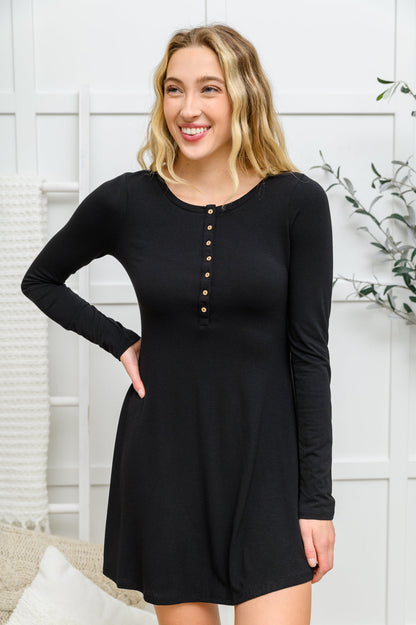 Long Sleeve Button Down Dress In Black (Online Exclusive)