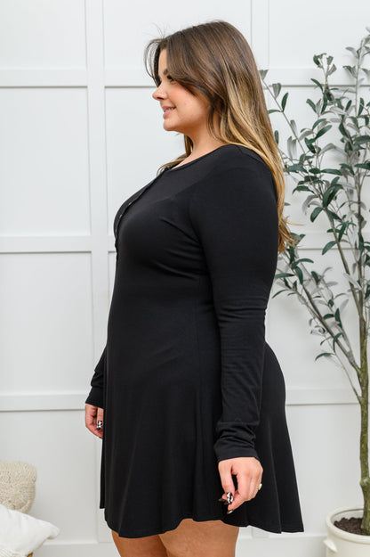 Long Sleeve Button Down Dress In Black (Online Exclusive)