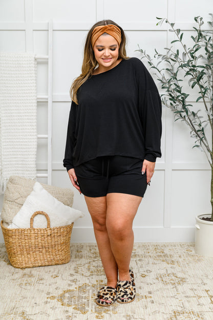 Long Sleeve Oversized Soft Top & Shorts Set In Black (Online Exclusive)