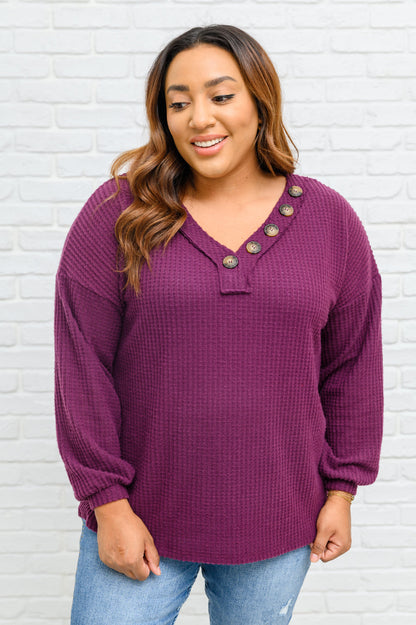 Long Sleeve Waffle Knit Top In Eggplant (Online Exclusive)