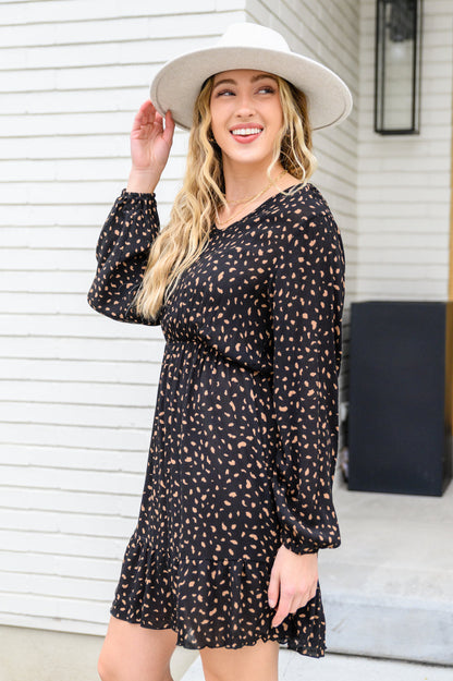 Make Your Happiness Long Sleeve Dress in Black (Online Exclusive)