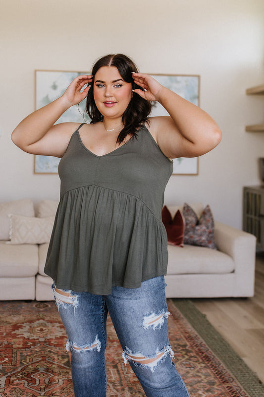 Never Not Loving V-Neck Cami in Gray Green (Online Exclusive)