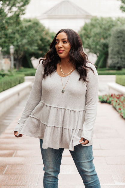 Nicely Done Tiered Top in Gray (Online Exclusive)