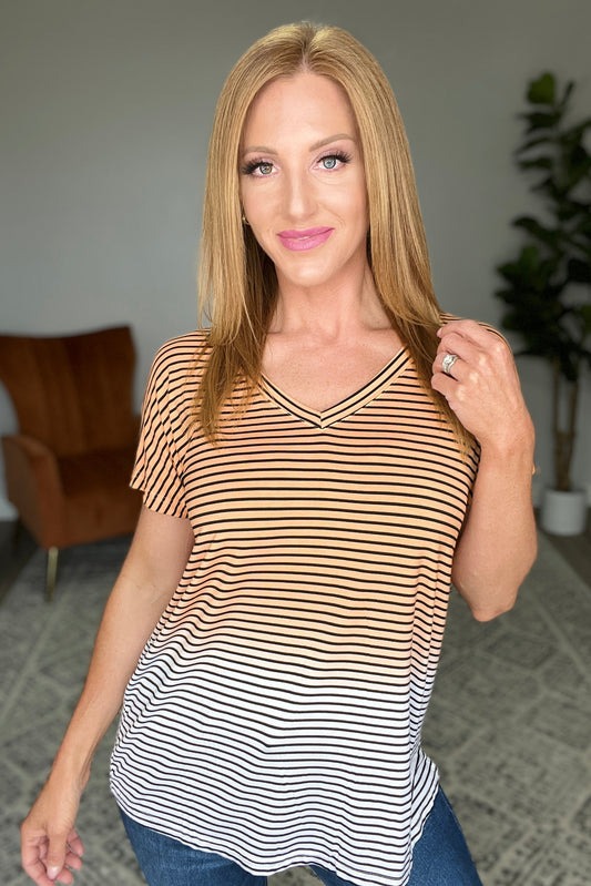 Ombre Stripe V-Neck T in Neon Coral (Online Exclusive)
