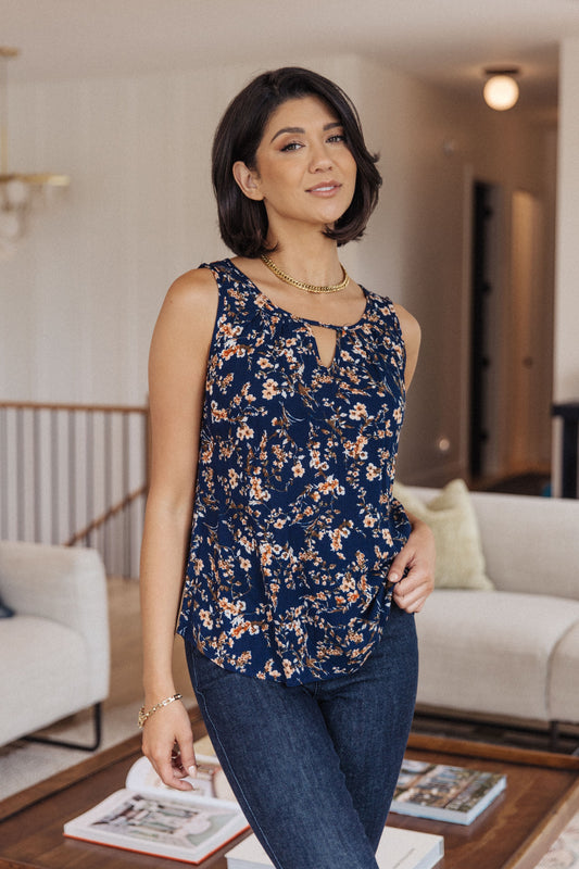 Perfect Floral Keyhole Sleeveless Top (Online Exclusive)