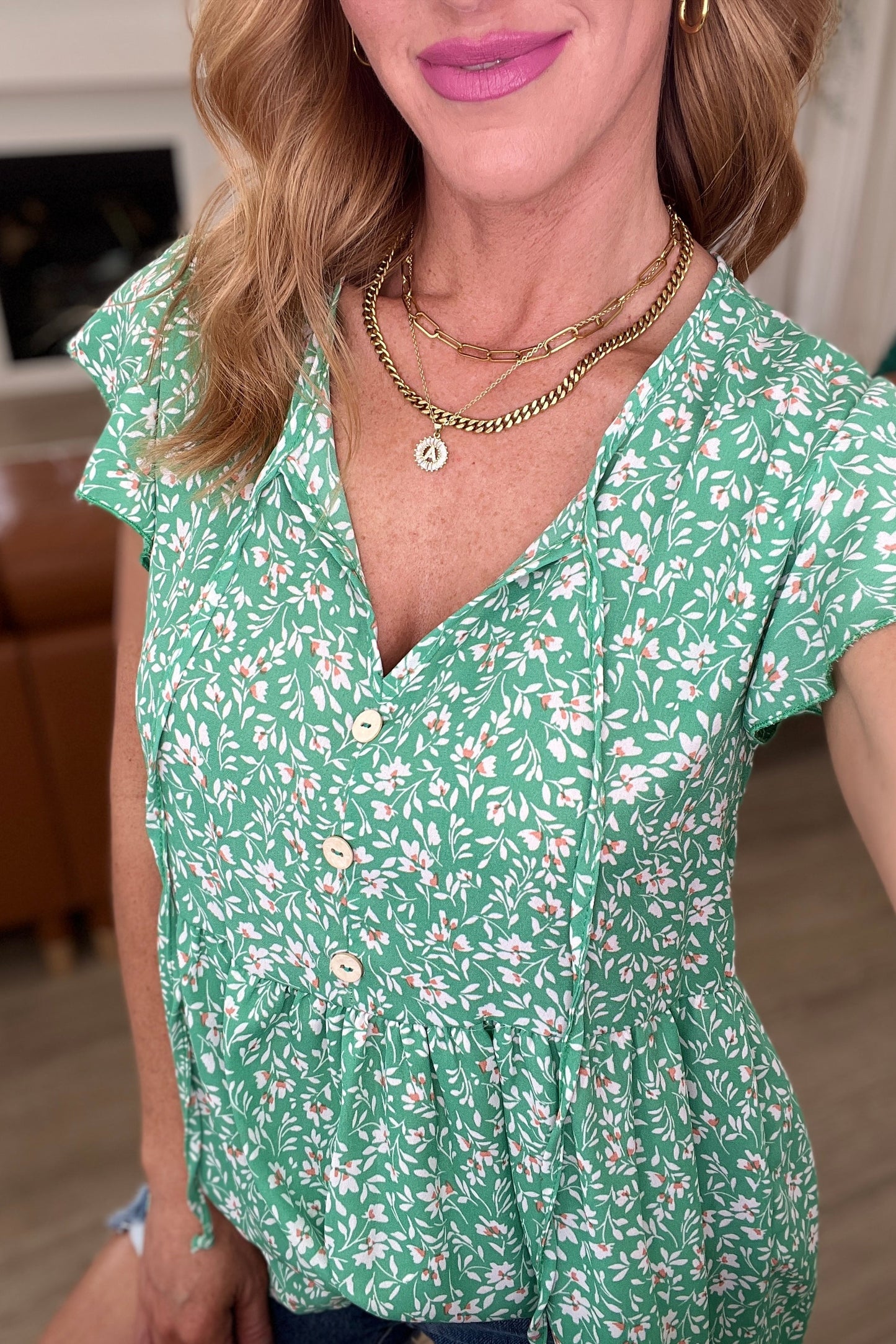 Flirty and Thriving Floral Flutter Sleeve Top in Green (Online Exclusive)