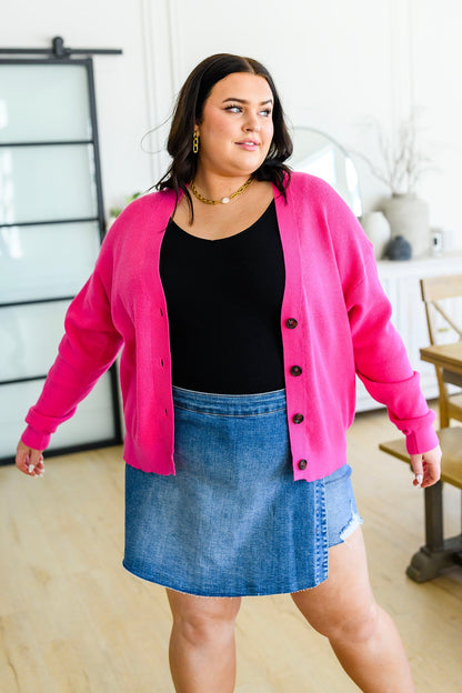 Pleasant Greetings V-Neck Cardigan in Fuchsia (Online Exclusive)