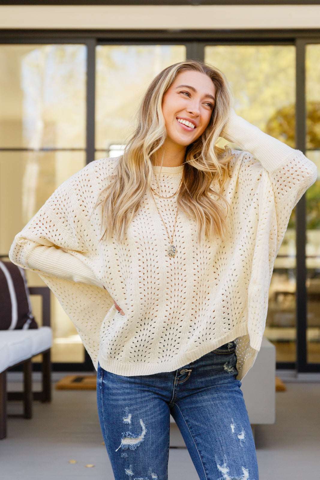 Seeing Patterns Loose Fit Knit Sweater In Cream (Online Exclusive)