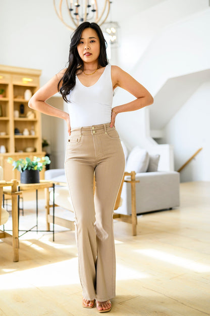 Serenity High Rise Tummy Control Flares in Khaki (Online Exclusive)