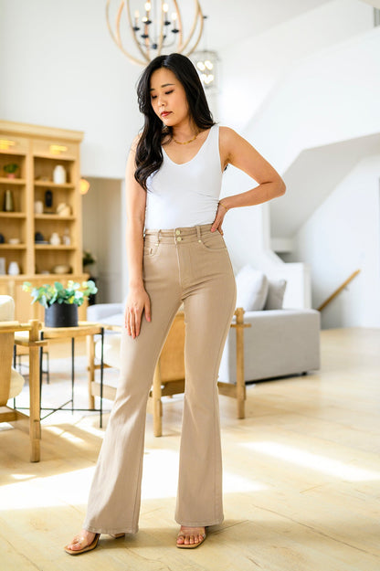 Serenity High Rise Tummy Control Flares in Khaki (Online Exclusive)