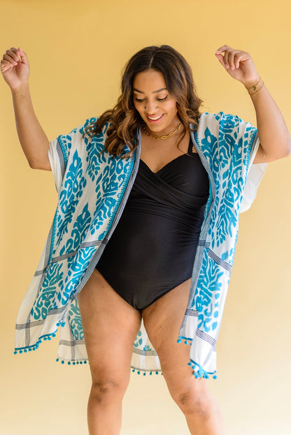 Side Trip Draped Kimono in Teal (Online Exclusive)
