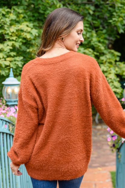Sierra Long Sleeve Eyelash Sweater Knit Top In Rust (Online Exclusive)