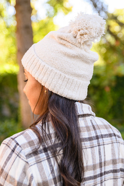 Slouchy Boucle Pom Beanie In Ivory (Online Exclusive)