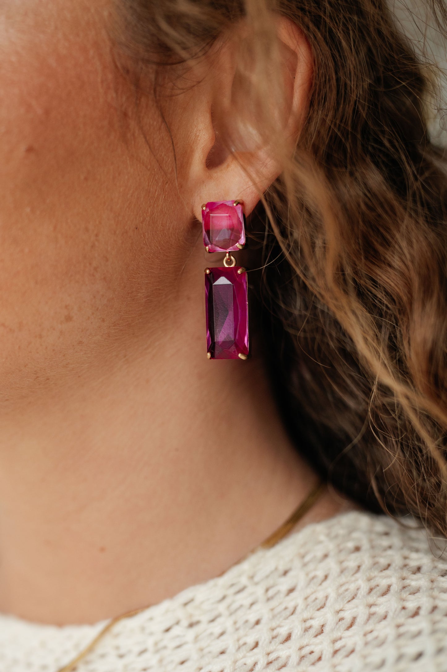 Sparkly Spirit Rectangle Crystal Earrings in Pink (Online Exclusive)