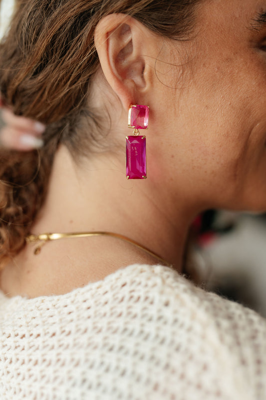 Sparkly Spirit Rectangle Crystal Earrings in Pink (Online Exclusive)
