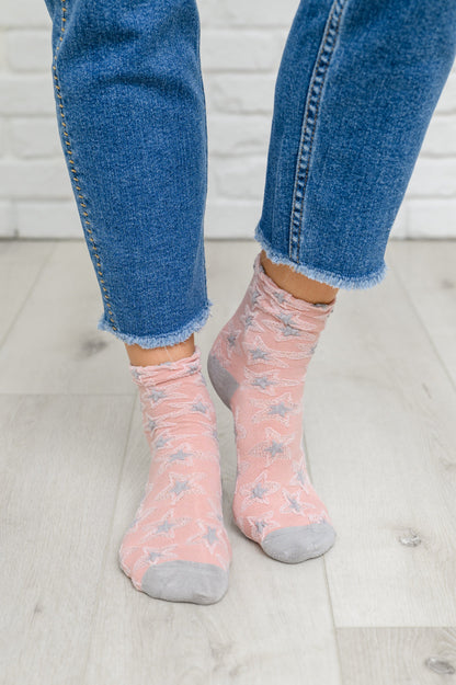 Star Design Socks In Pink (Online Exclusive)