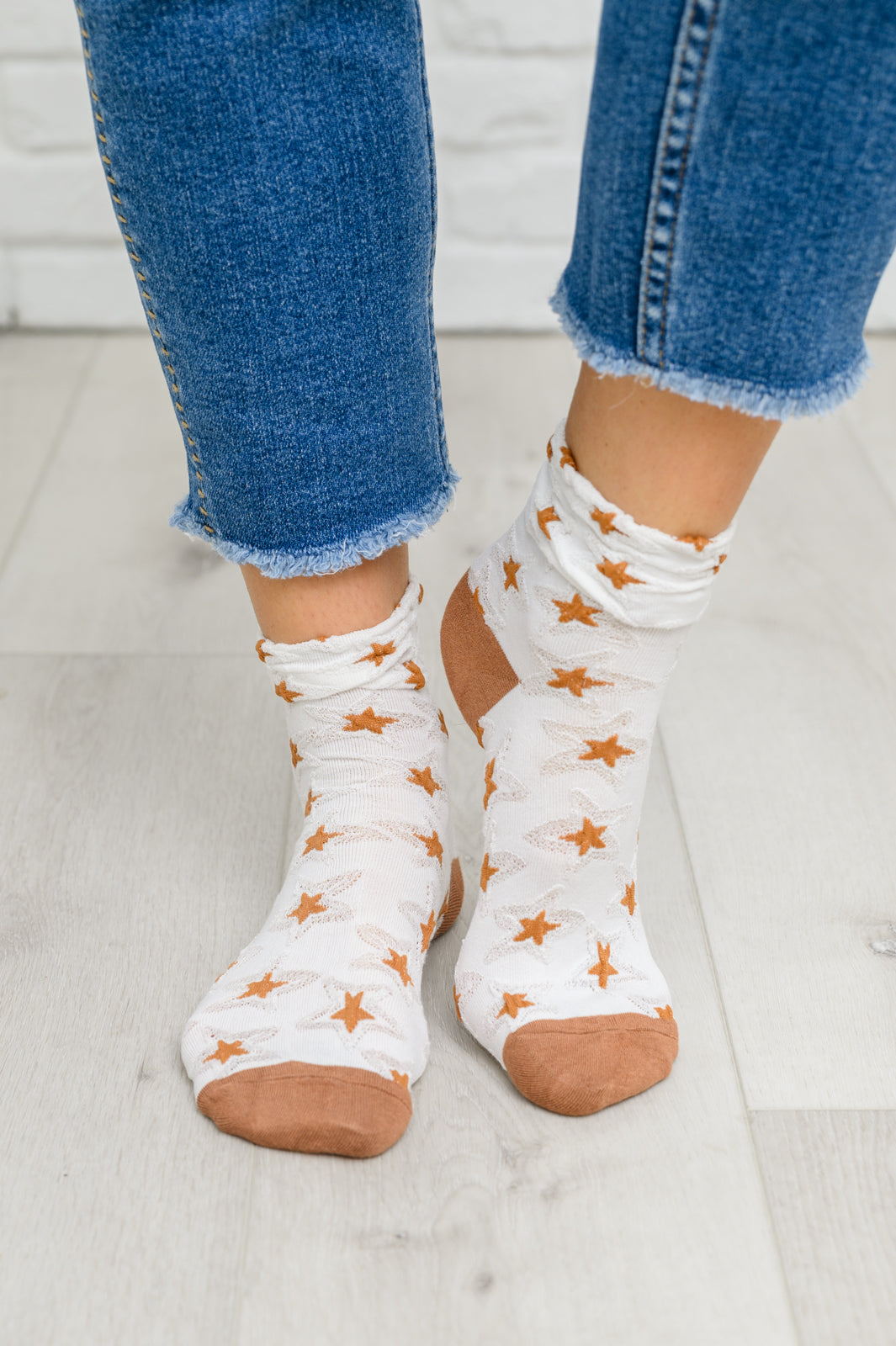 Star Design Socks In White (Online Exclusive)