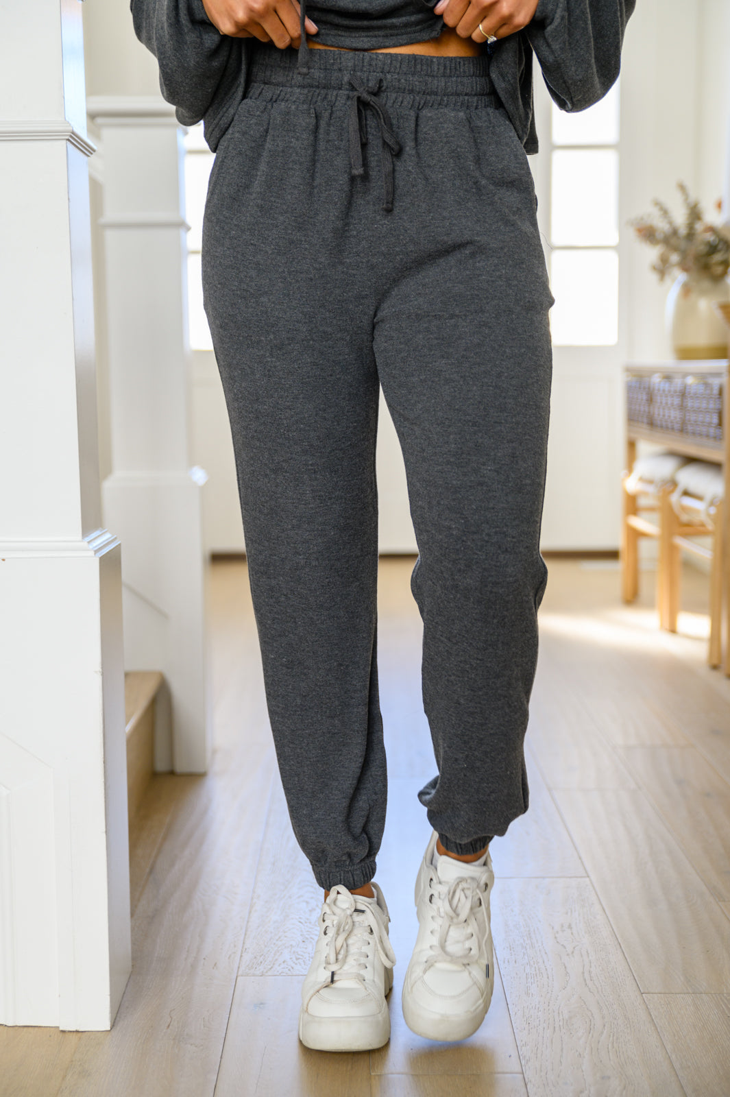 Stay Right Here Soft Knit Joggers In Charcoal (Online Exclusive)