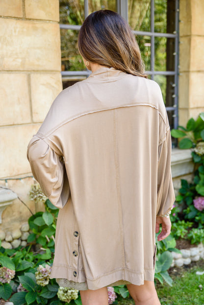 Stefanie Open Front Balloon Sleeve Cardigan In Taupe (Online Exclusive)