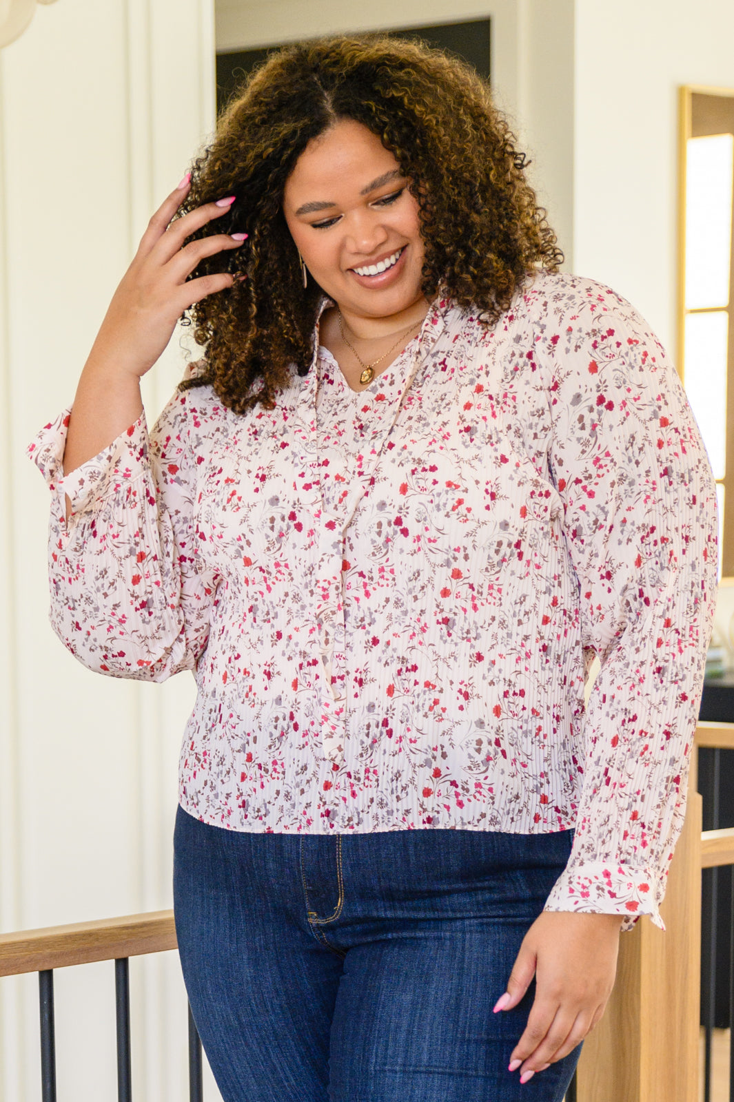 Stella Notched Neck Floral Long Sleeve Blouse (Online Exclusive)