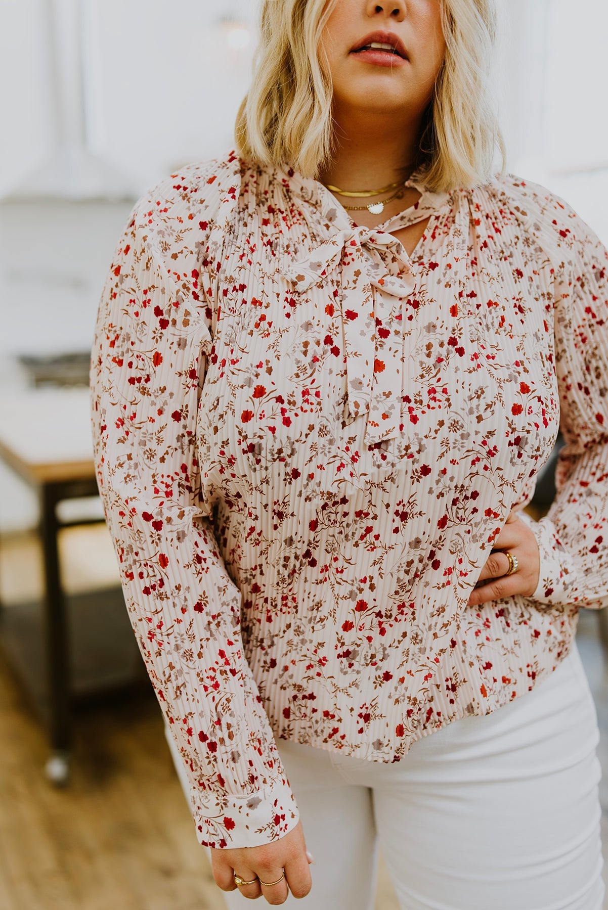 Stella Notched Neck Floral Long Sleeve Blouse (Online Exclusive)