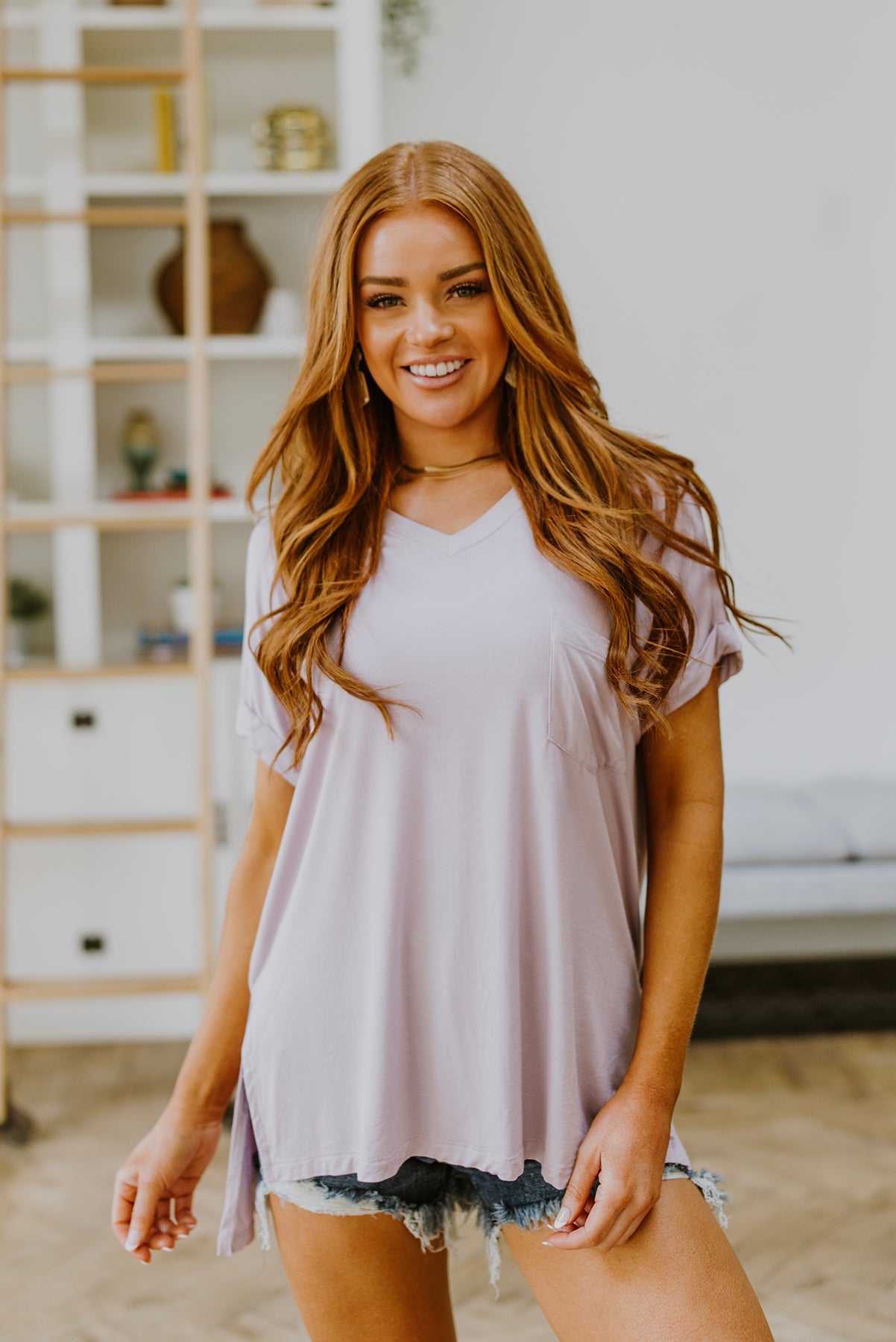 Sunday Mornings V-Neck Tee In Lavender (Online Exclusive)