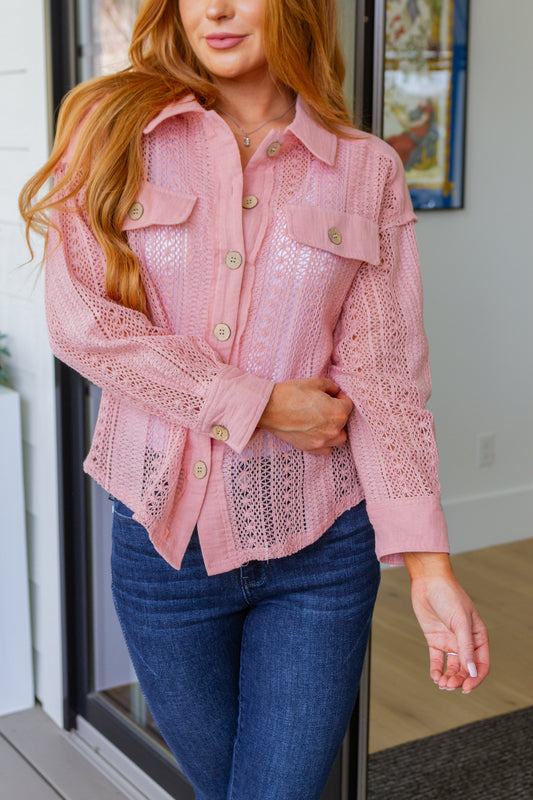Sweeter Than Nectar Lace Button Down in Rose (Online Exclusive)