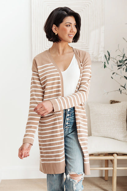 Swift Stripes Pocket Cardigan In Taupe (Online Exclusive)