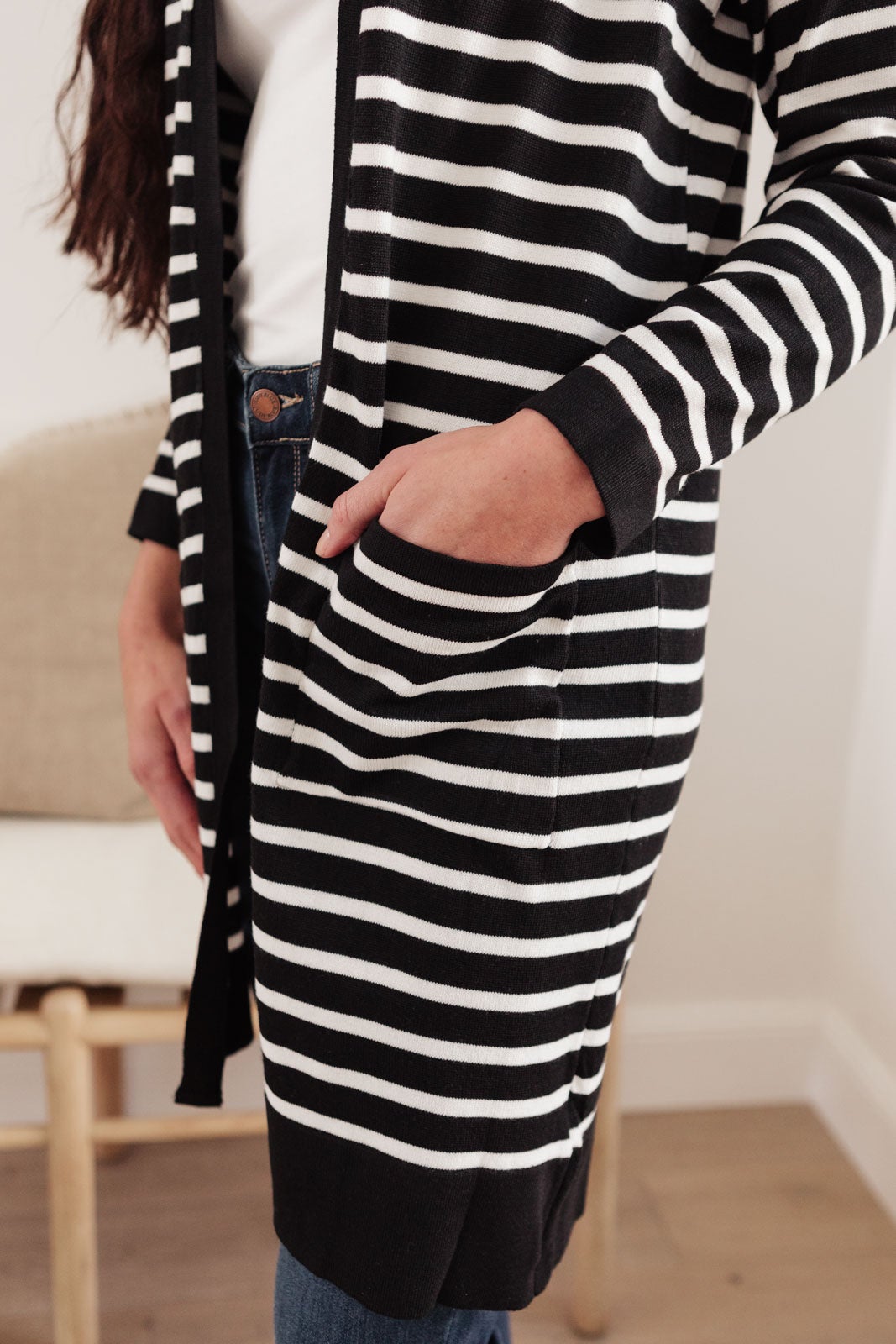 Swift Stripes Pocket Cardigan in Black & White (Online Exclusive)