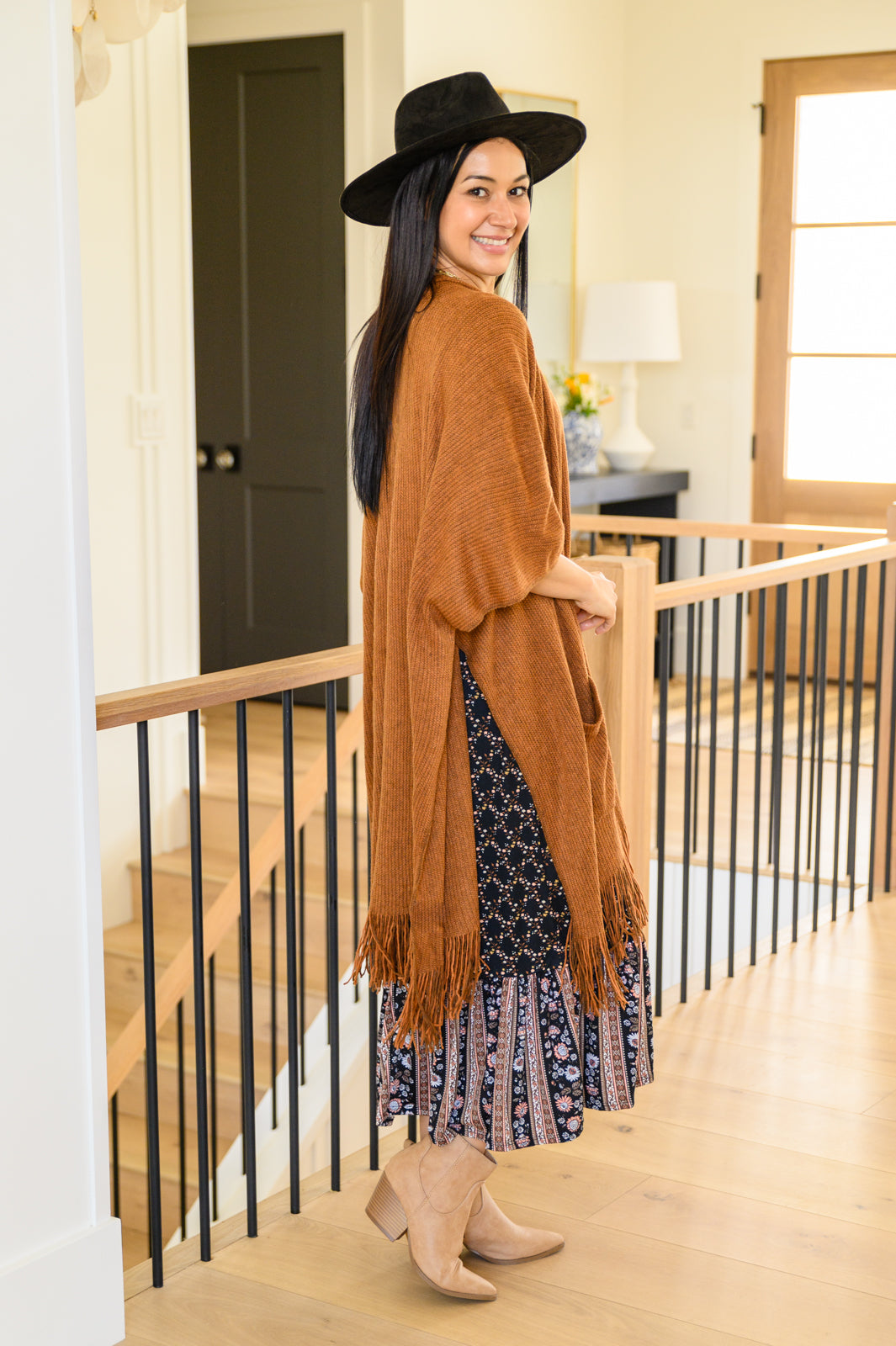Tell My Story - Kimono en tricot côtelé en chameau (exclusivité en ligne)