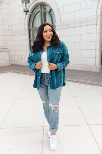 Tell Me After School Shacket in Teal (Online Exclusive)