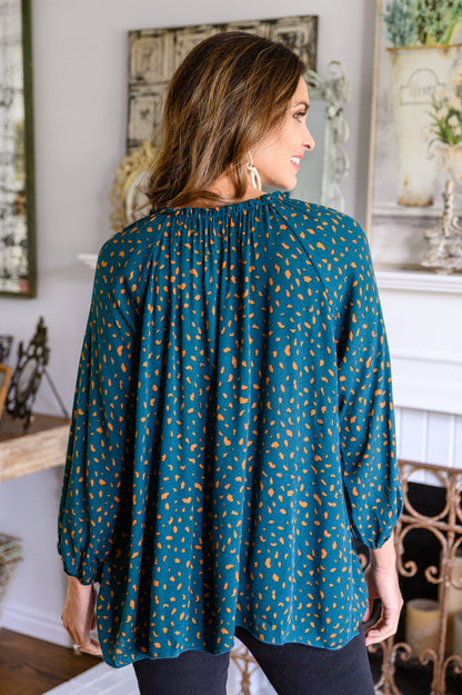 The Time Is Now Spotted Blouse In Teal (Online Exclusive)