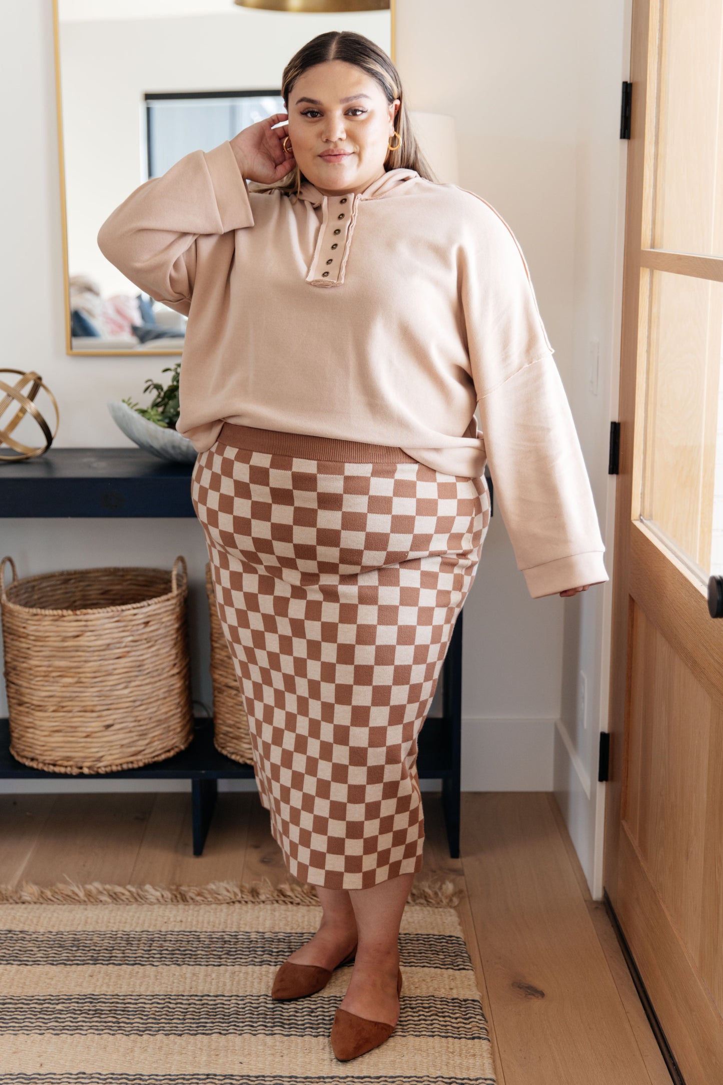 Start Your Engines Checkered Midi Skirt (Online Exclusive)