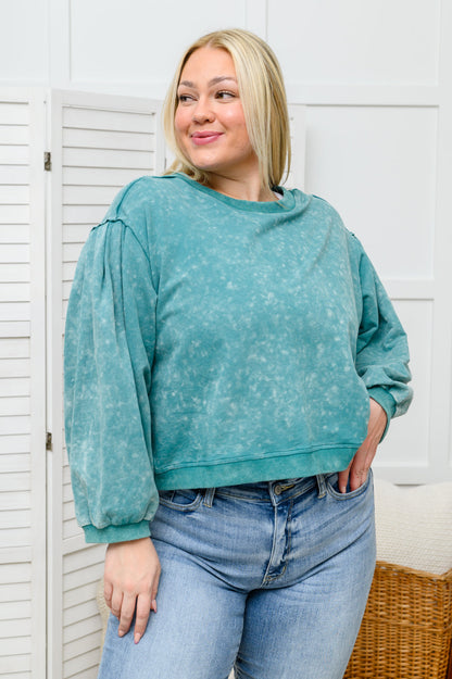 Tied Up In Cuteness Mineral Wash Sweater in Teal (Online Exclusive)