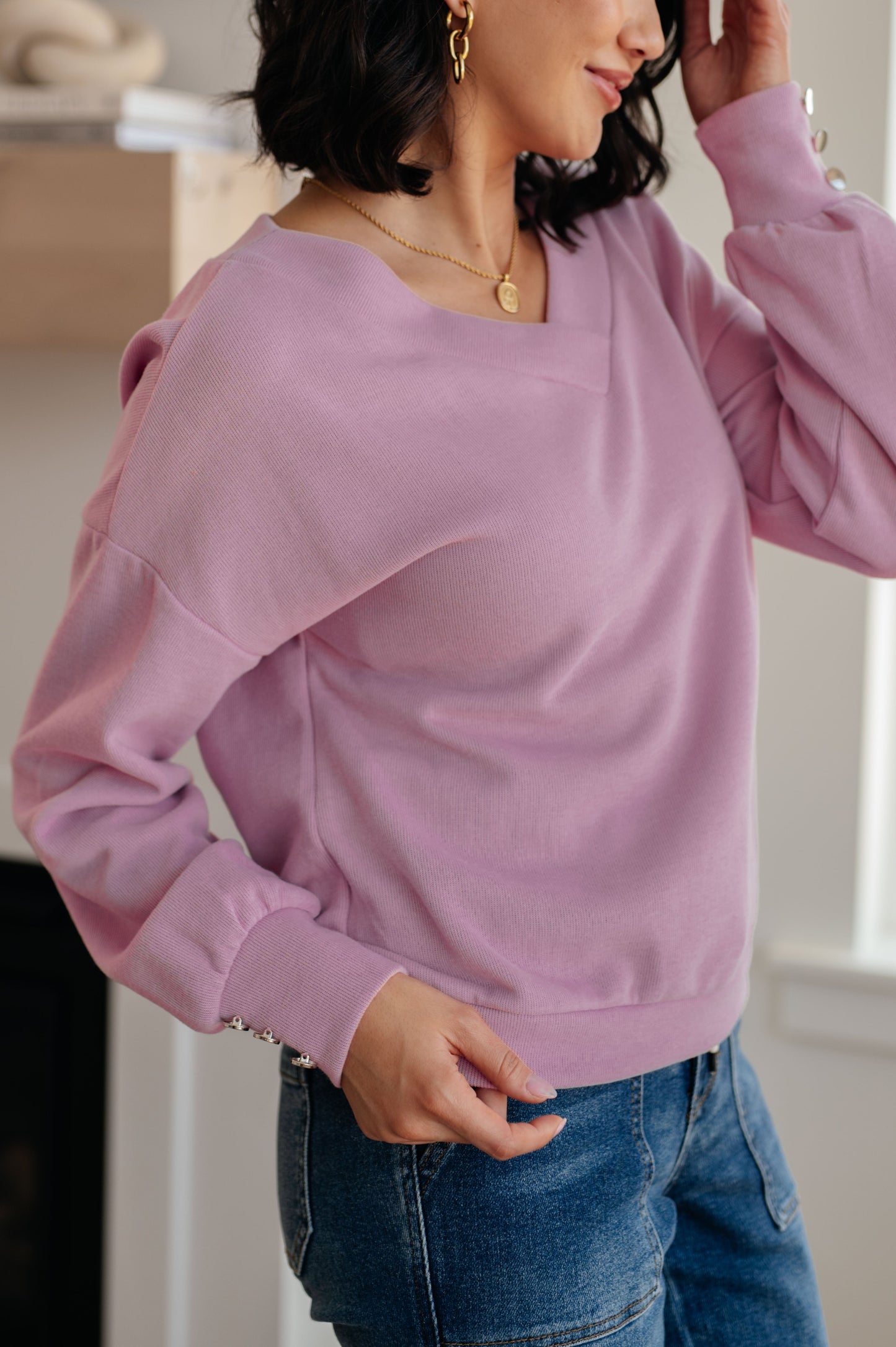 Totally Verified Long Sleeve V-Neck Top (Online Exclusive)