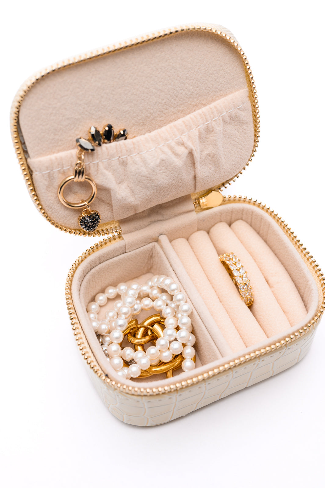 Travel Jewelry Case in Cream Snakeskin (Online Exclusive)