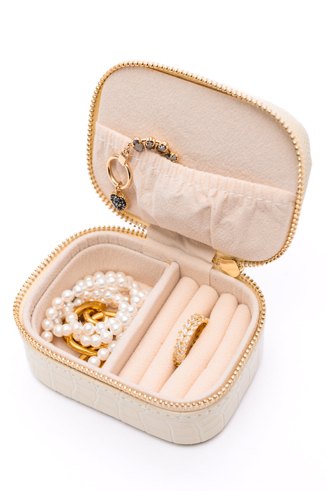 Travel Jewelry Case in Cream Snakeskin (Online Exclusive)