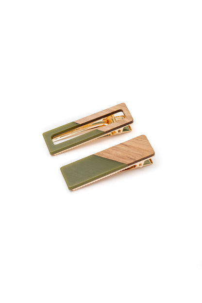 Two Tone Hair Clip Set in Green (Online Exclusive)